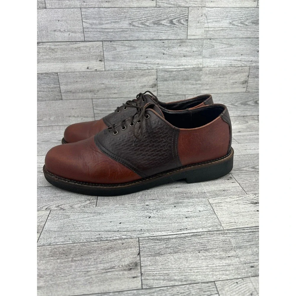 H S TRASK‎ Mens Saddle Shoes Brown Leather Lace Up Oxfords Size 9